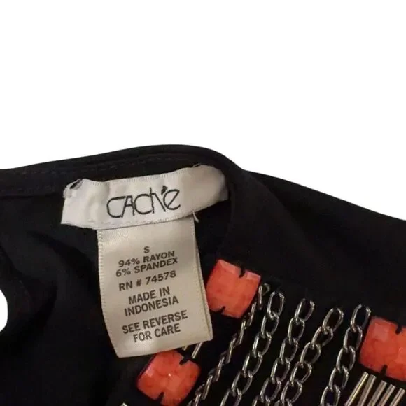 Cache Vintage Black and orange beaded tank top with tie waist - Picture 4 of 4